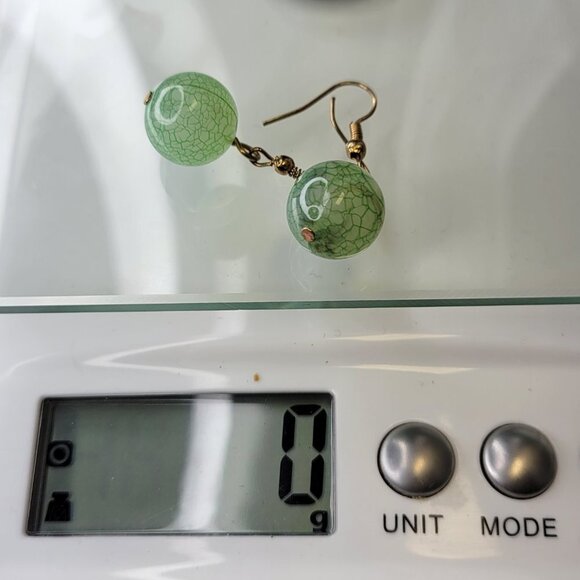 Small Green Ball Dangle Earrings - Picture 6 of 7